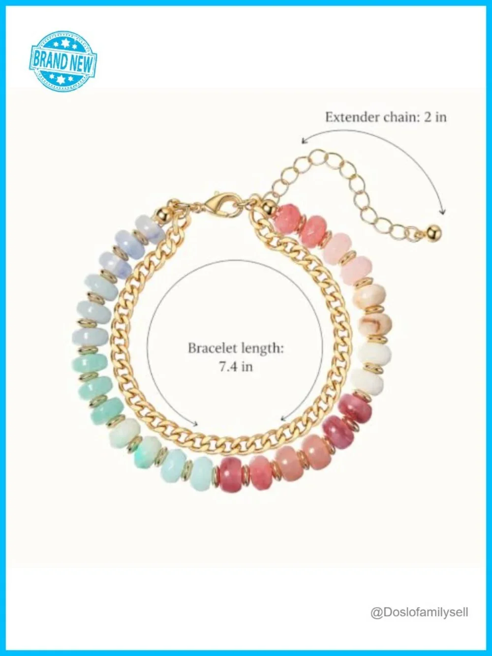 Acrylic Beaded Bracelet with Gold Chain, Lobster Clasp, Extender